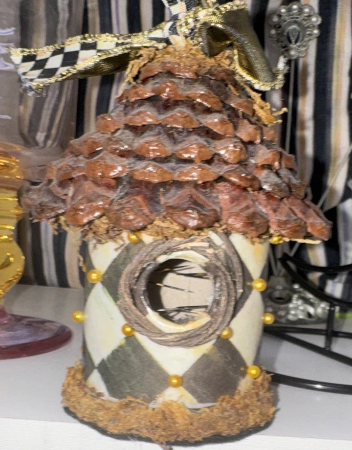 MacKenzie Childs VTG  Birdhouse Courtly Check Rare Pinecone 5” Ornament