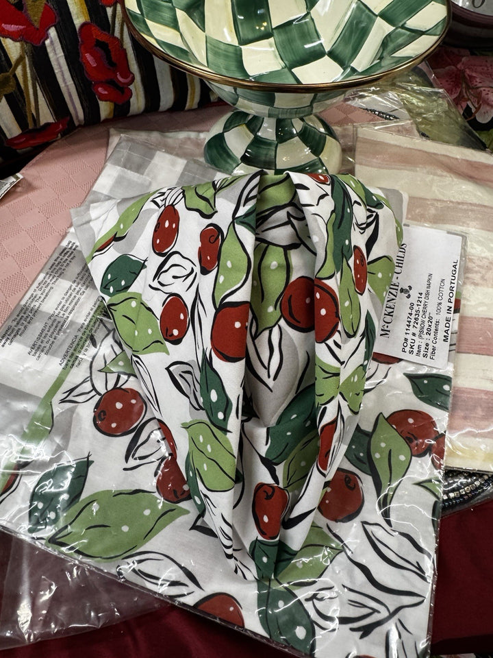 Mackenzie Childs Snow Cherry 100% Cotton Napkin NIP Set Of 2