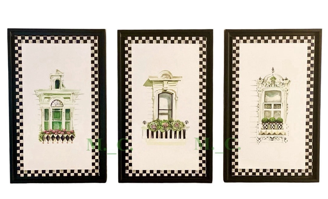Mackenzie Childs Window Wall Art Set of 3 Giclée Images Courtly Check New Box