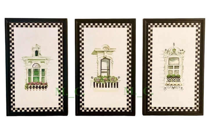 Mackenzie Childs Window Wall Art Set of 3 Giclée Images Courtly Check New Box