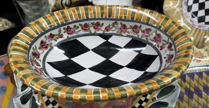 Mackenzie Childs Odd Fellows Footed Oval Serving Dish Ceramic 2010 Retired
