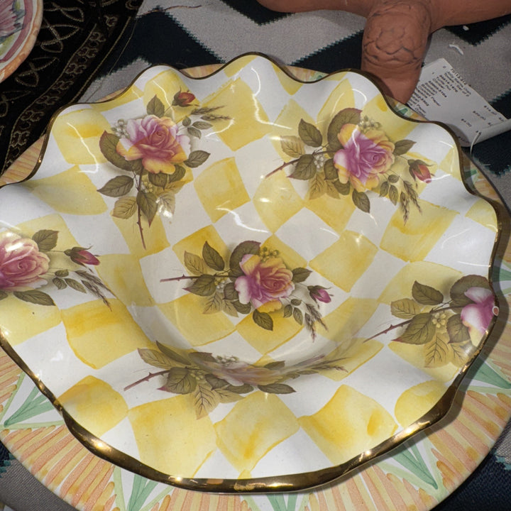 Mackenzie Childs Yellow Lemon CurdHoneymoon  Fluted  Breakfast bowl 8.5” Ceramic