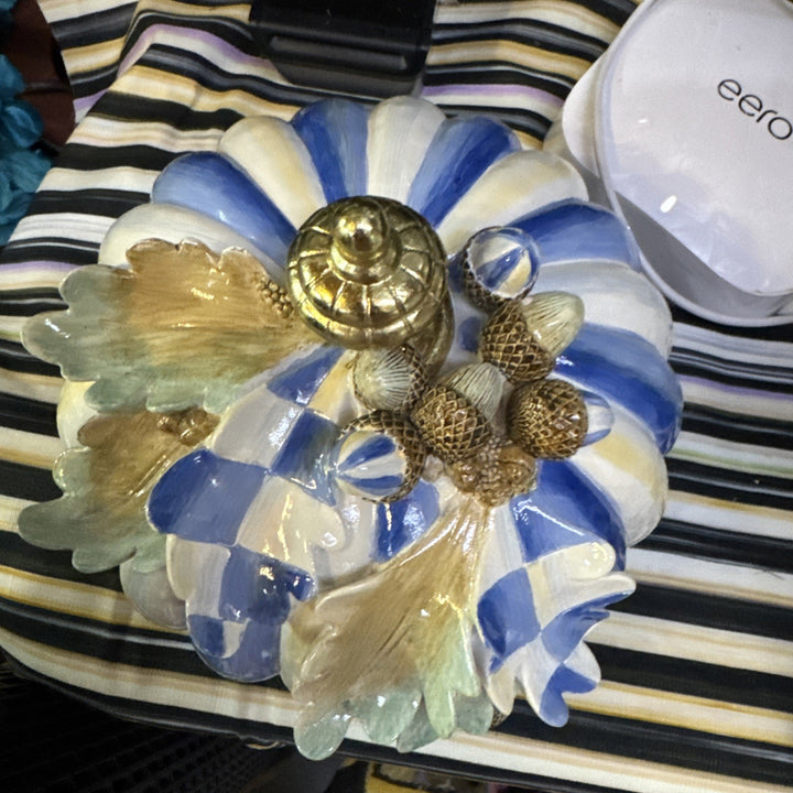 MacKenzie Childs Royal Blue Autumn Small Acorn Pumpkin New