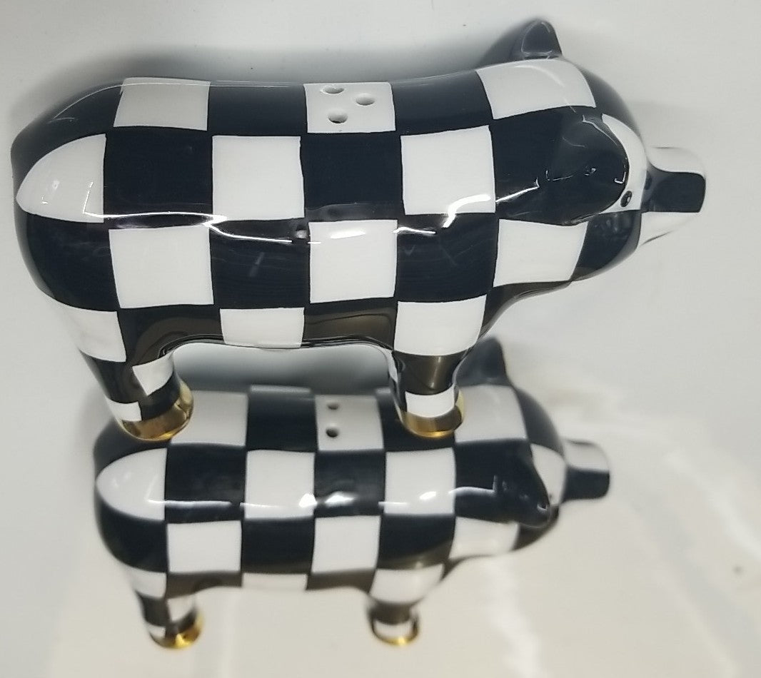 MACKENZIE-CHILDS Courtly Check PIG SALT AND PEPPER Shaker SET NEW in BOX
