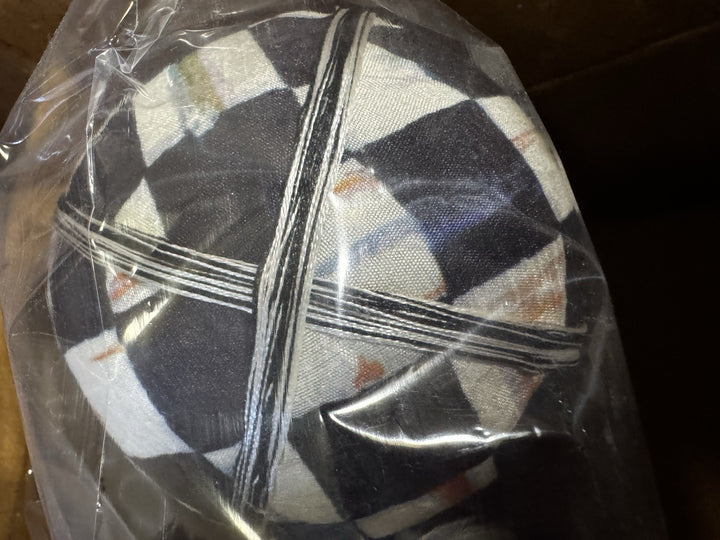 Mackenzie Childs COURTLY CHECK Large BALL Fabric Covered ORNAMENT- New 4”x5.25”