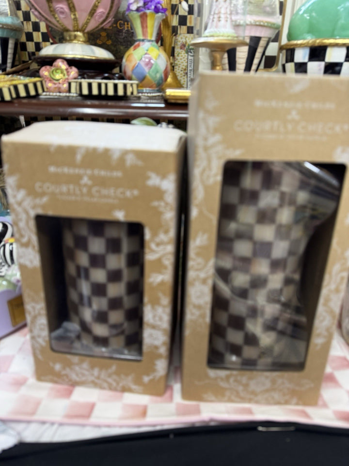 MACKENZIE CHILDS Courtly Check Flicker 10”Pillar Candle Black & White Decor NEW