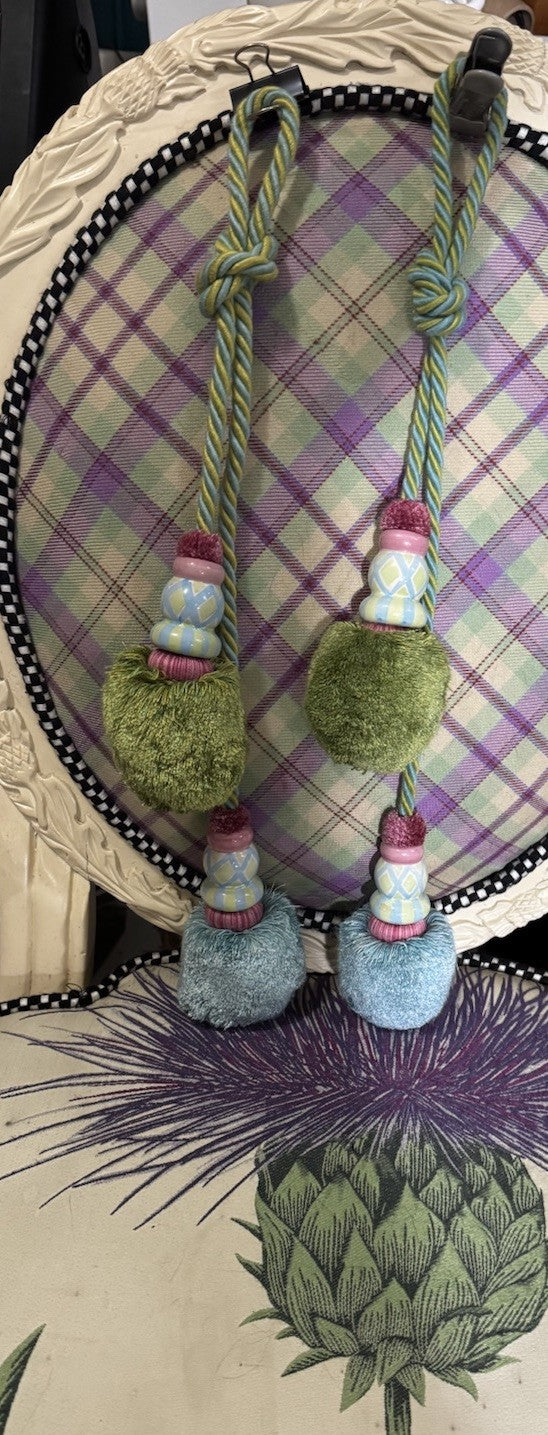 MacKenzie-Childs Maddox Tassel Curtain Tieback Pastel Ceramic Pompoms - One Set