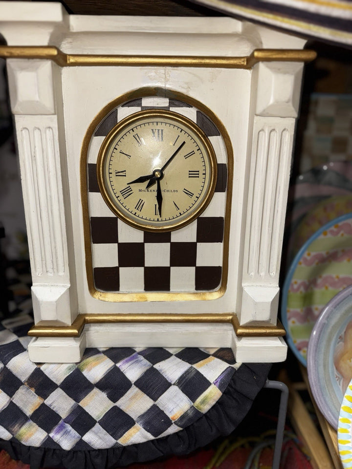 MacKENZIE CHILDS COUTRLY CHECK OFF WHITE MANTEL CLOCK - Excellent