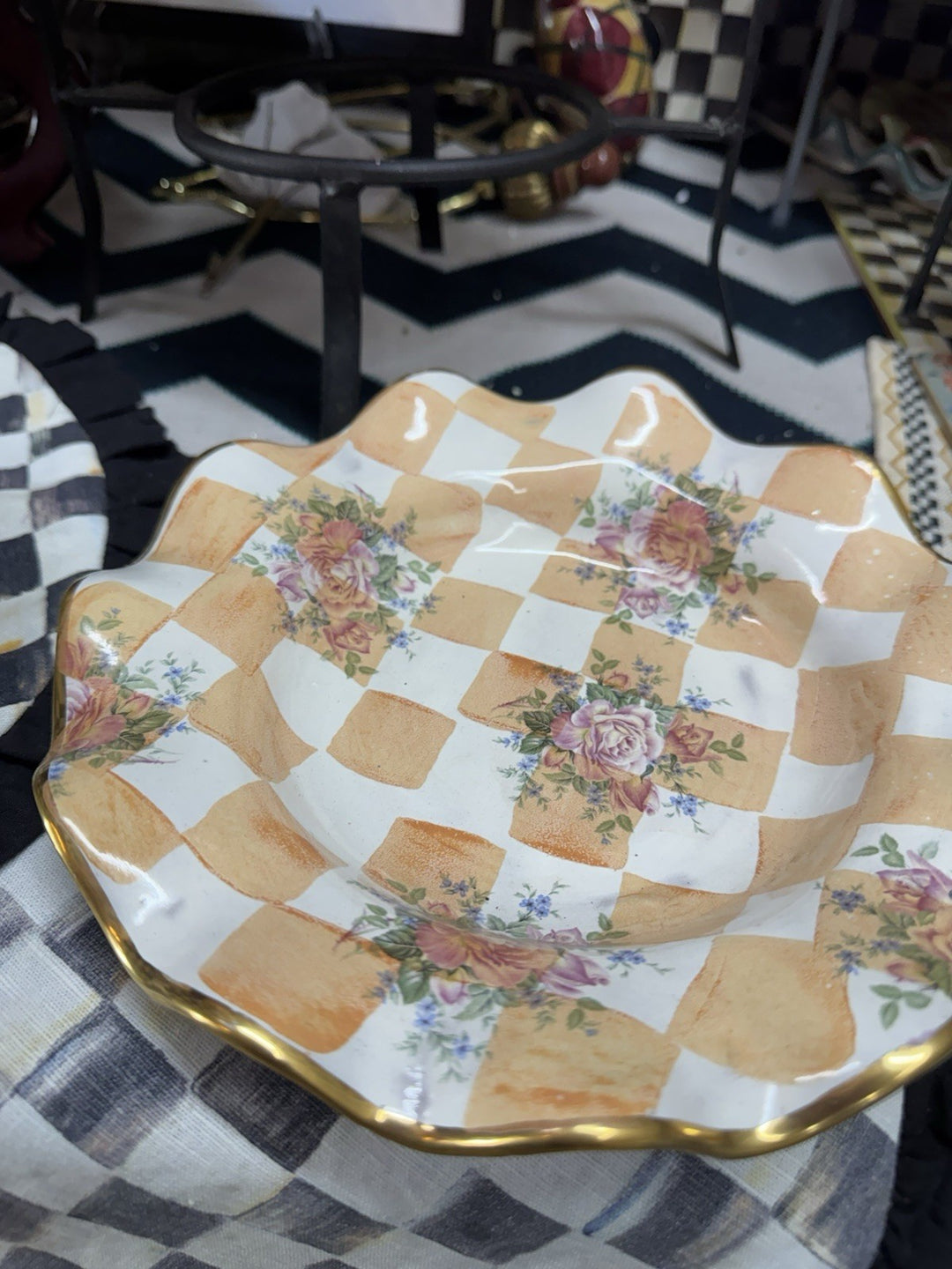 Mackenzie Childs Orange Marmelade Honeymoon  Fluted  bowl 9.5”Ceramic