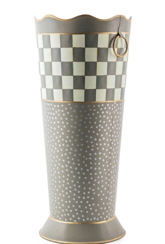 Mackenzie Childs Sterling Check LARGE Iron Umbrella stand 22"x10" New in Box!