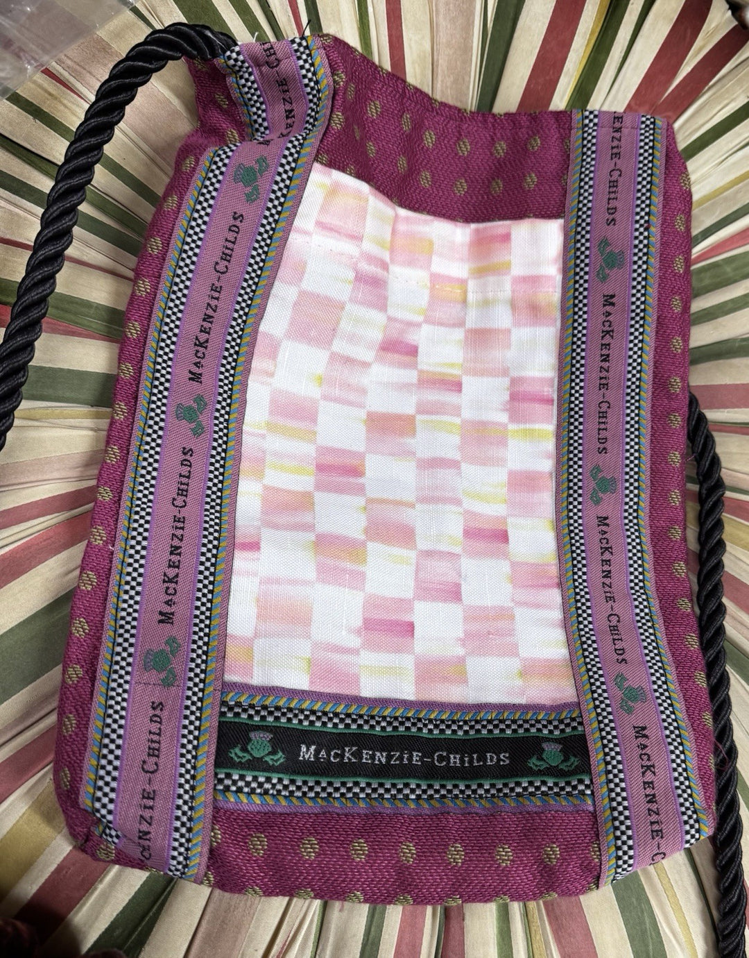 Mackenzie Childs Rosy Check Vintage Bag Crossbody Purse NWT Rare