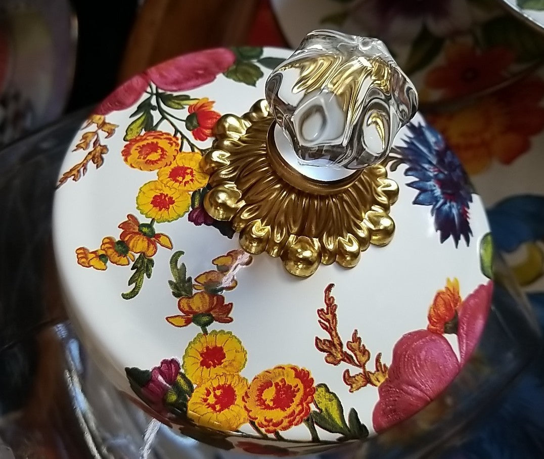 MacKenzie Childs  Cookie Jar with White Flower Market Enamel Lid - New