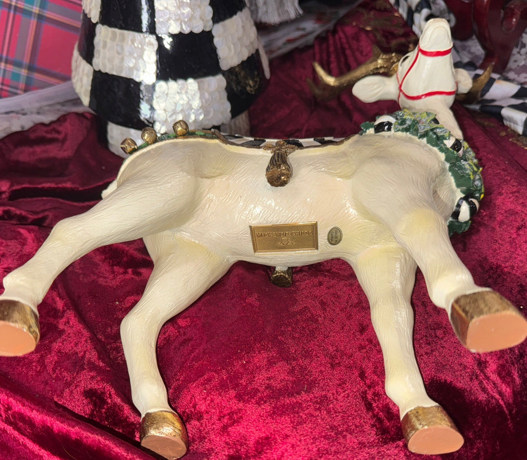 MacKenzie Childs Peppermint Standing Reindeer  11.5" x 4.5" With Cardinal-new