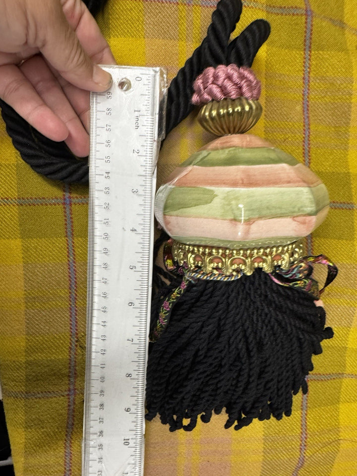 MacKenzie Childs Urchin Kelp Double Tassel Drape Curtain Tiebacks