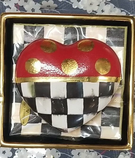 Mackenzie Childs Dotty Heart Ceramic Paperweight- Second- Read