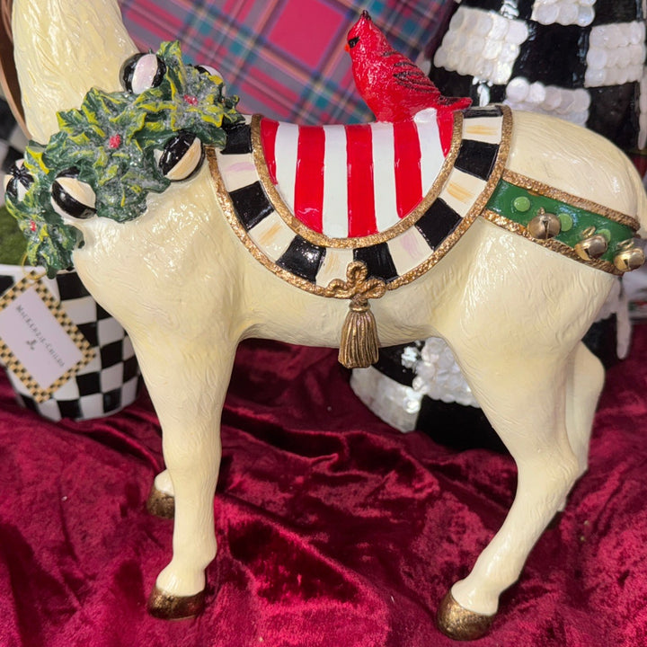 MacKenzie Childs Peppermint Standing Reindeer  11.5" x 4.5" With Cardinal-new