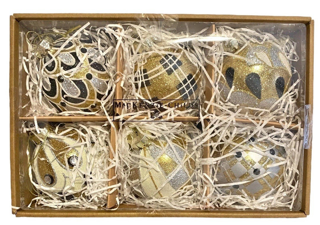MacKenzie Childs Golden Hour Glass Ball Ornaments - Set Of 6 New In Box