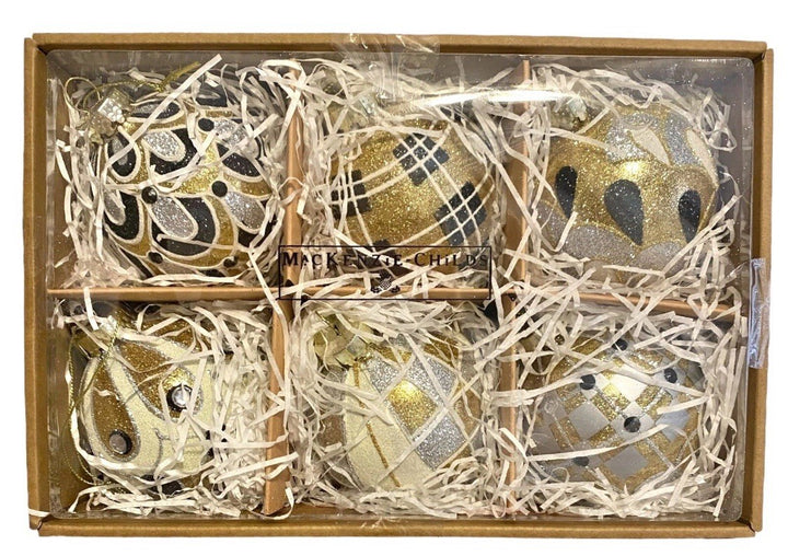 MacKenzie Childs Golden Hour Glass Ball Ornaments - Set Of 6 New In Box