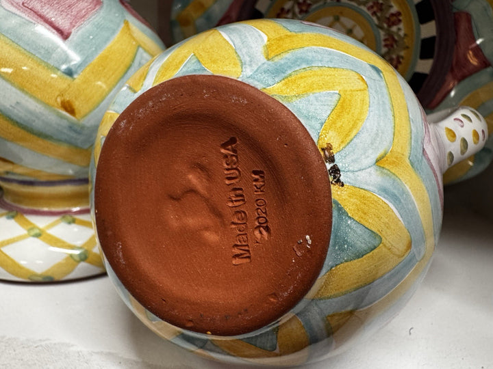 Mackenzie Childs Taylor Creamer Hitchcock Fields Made in AuroraMajolica 5"x5.5"