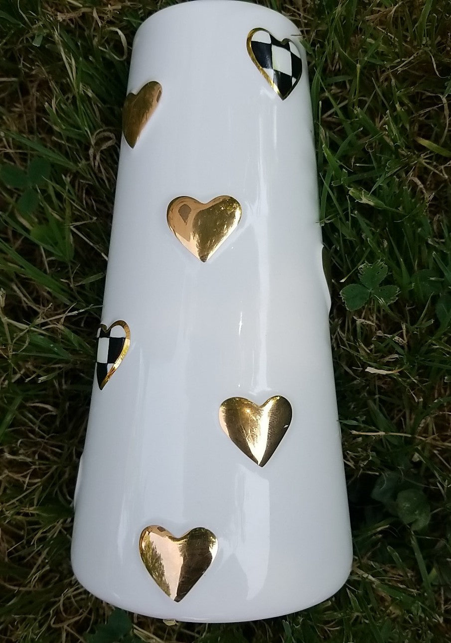 MacKenzie Childs Courtly Check Short Heart Vase, 10 oz,. New!