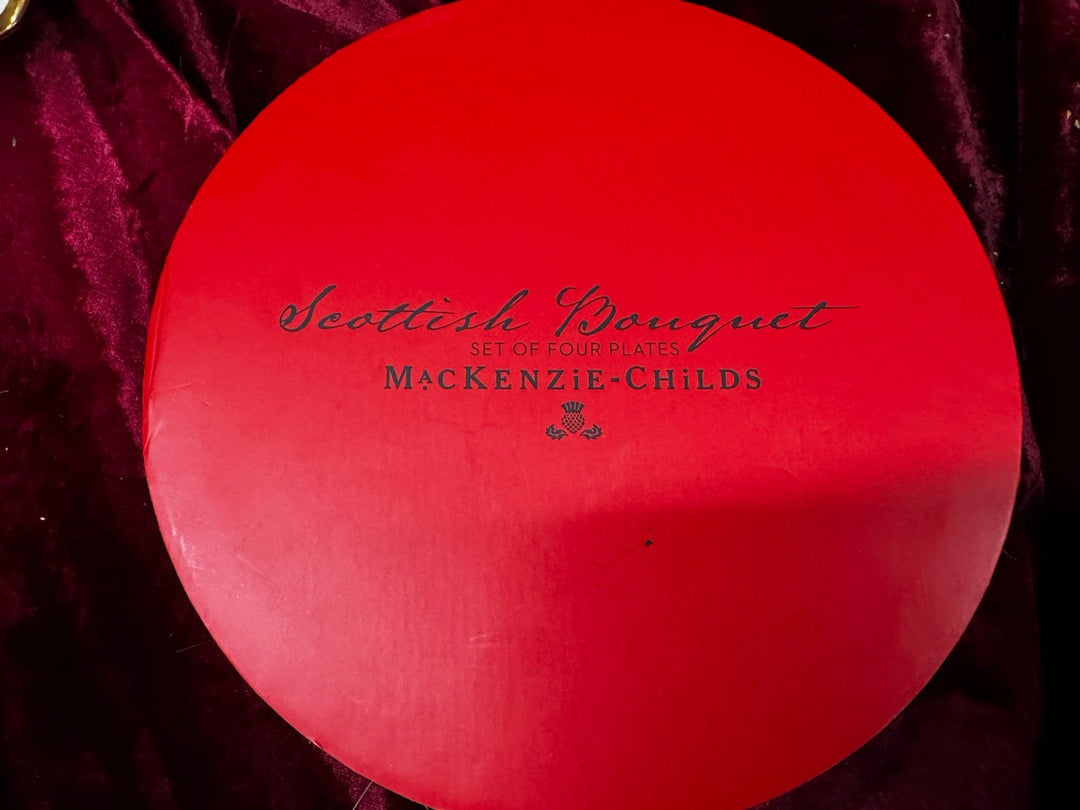 MacKenzie Childs Scottish Bouquet Set of 4 Ceramic Plates 7" Christmas NEW