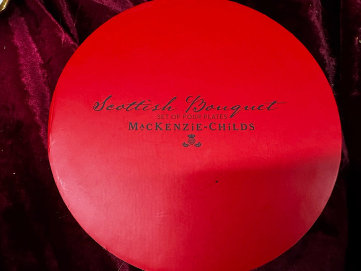 MacKenzie Childs Scottish Bouquet Set of 4 Ceramic Plates 7" Christmas NEW
