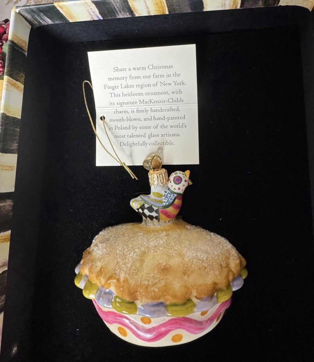 Mackenzie Childs Piccadilly Pie Bird Glass Ornament NIb RETIRED 2011