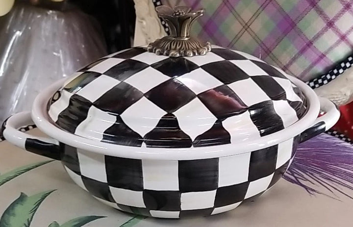 MacKenzie-Childs Courtly Check Medium Enamelware Casserbole 12" Wide New No Box