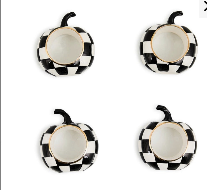 Mackenzie Childs COURTLY CHECK PUMPKIN Napkin Ring Set of 4  Ceramic Nib