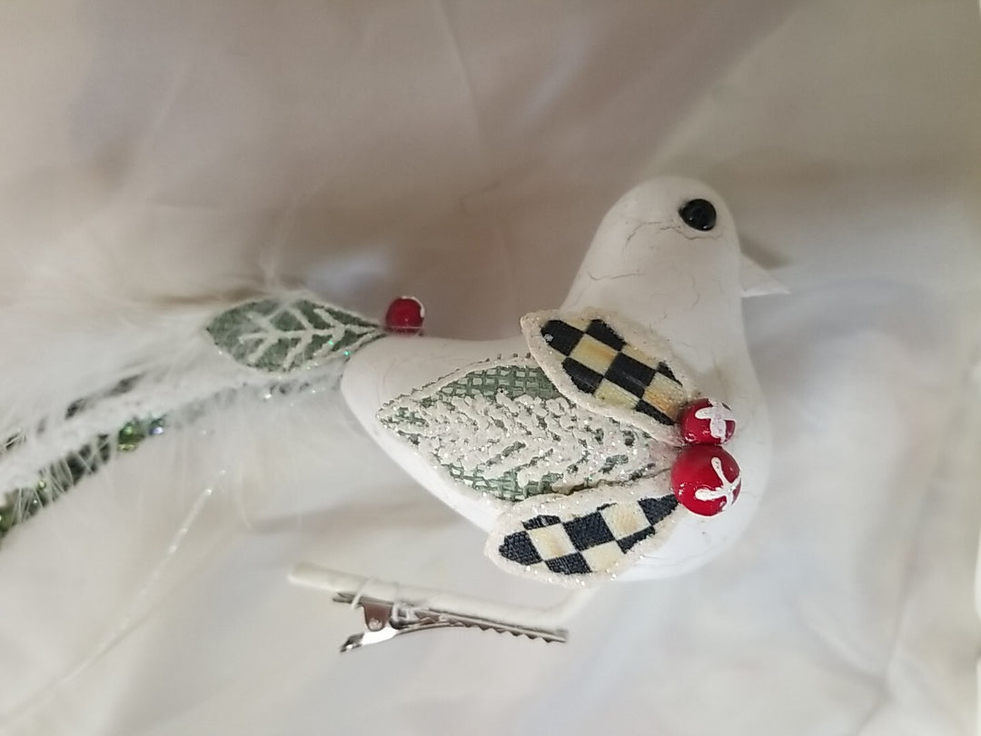 MACKENZIE CHILDS Courtly Check Bird  Clip  3” Tail 10" Long- New Open Box