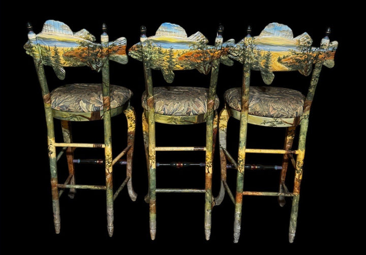 MacKenzie-Childs FOREST Fish   BARSTOOL With Fish BACK  RARE- Hand Painted