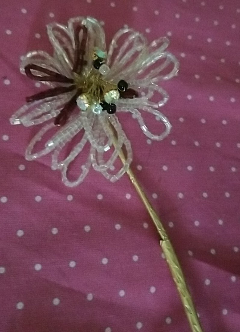 Mackenzie childs Pink/burgundy Beaded Flower Stem flowers On Stem 29"