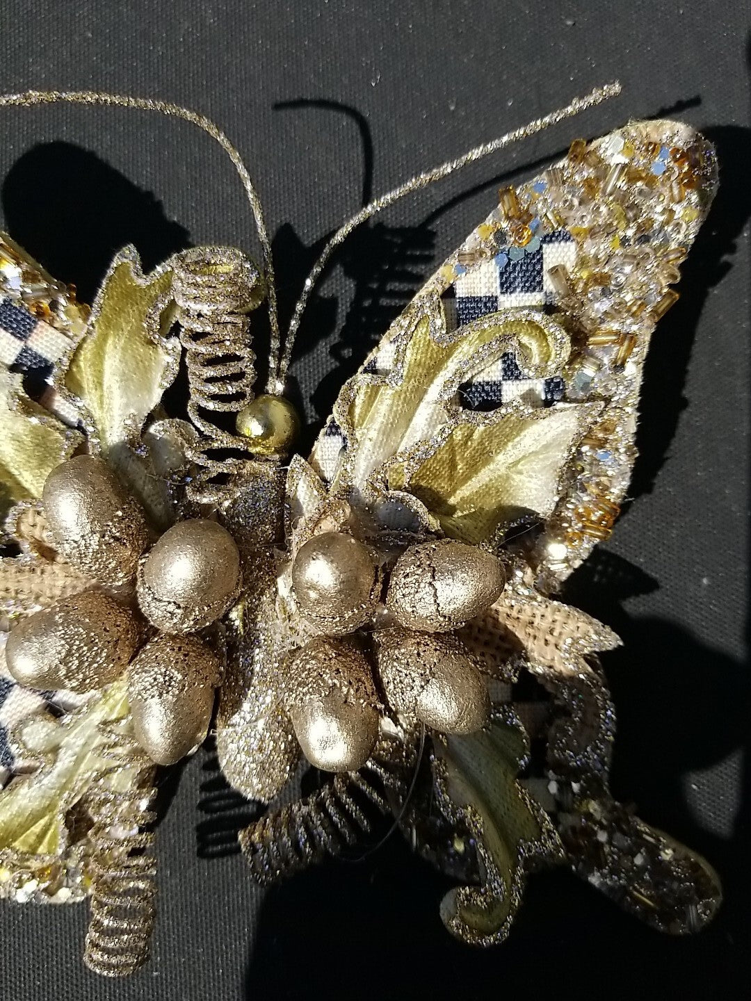 Mackenzie Childs Butterly Clips Set Of 2 Gold & Silver Courtly Check Retired