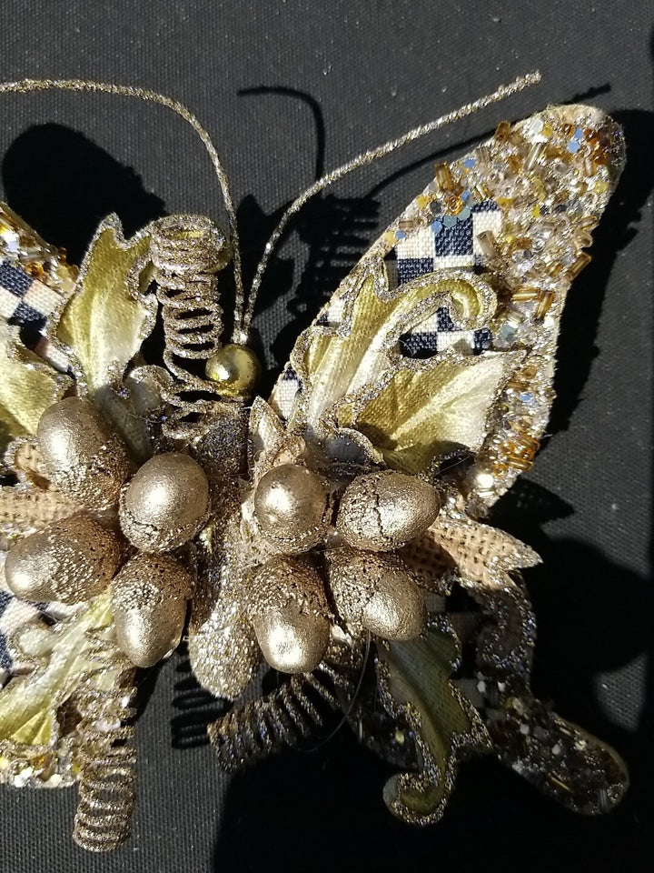 Mackenzie Childs Butterly Clips Set Of 2 Gold & Silver Courtly Check Retired