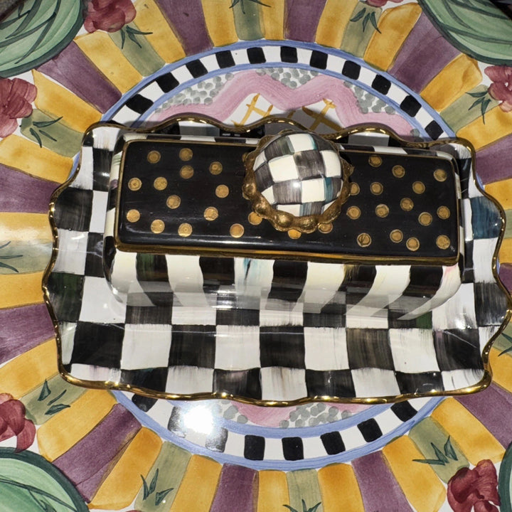MACKENZIE CHILDS COURTLY CHECK CERAMIC BUTTERHOUSE New