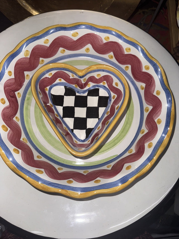 MacKenzie Childs Piccadilly Heart Bowl Small - Hand Painted Ceramic - New