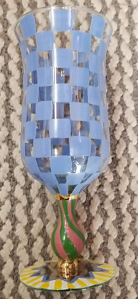 Mackenzie Circus Glass Water Goblets Childs Blue Checkered Collection