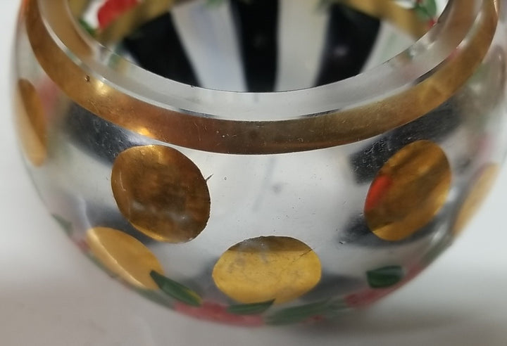 Mackenzie Childs Heirloom Black White Circus Stripe Rose Bowl EUC Retired 4”