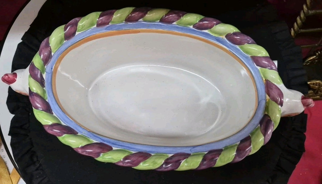 MacKenzie Childs Ceramic Lidded Piccadilly Chicken Casserole Dish- Handmade