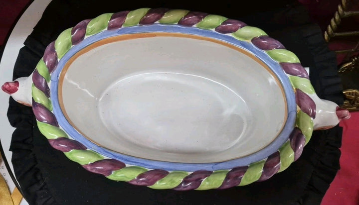MacKenzie Childs Ceramic Lidded Piccadilly Chicken Casserole Dish- Handmade
