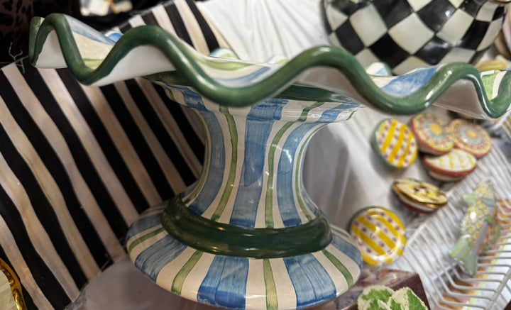Mackenzie Childs Pencil & Paper Co Fluted Cake Stand Ceramic Made In Aurora