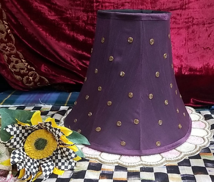 Mackenzie Childs Purple lamp Shade With  GOLD BEADED Dots - Medium - Retired
