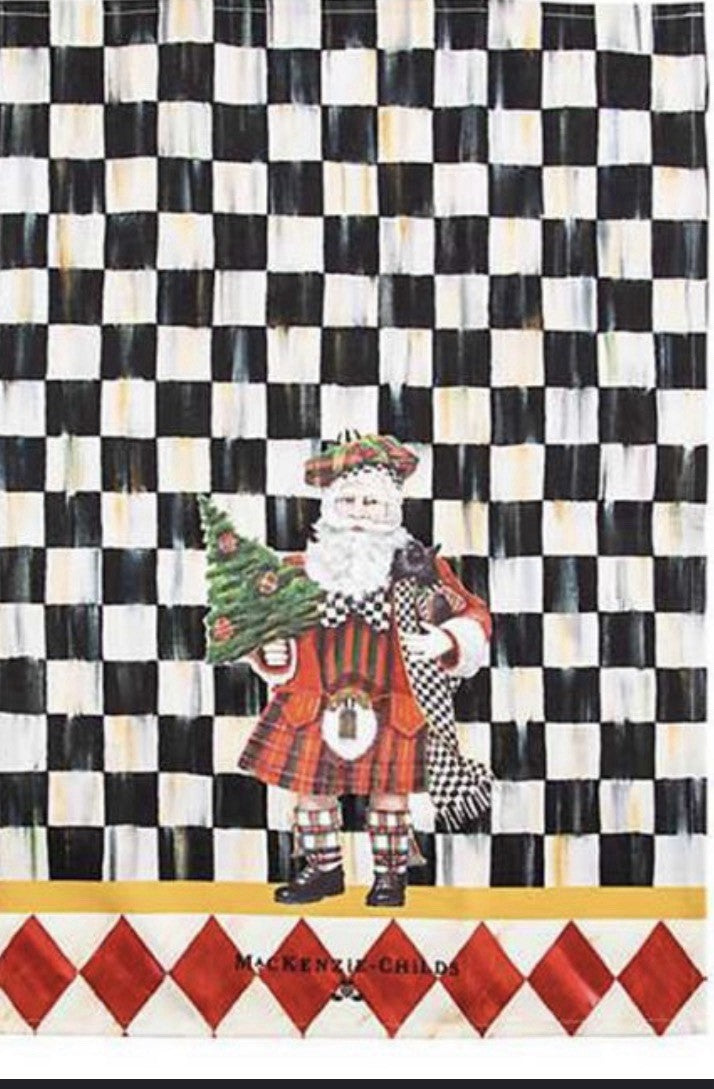 Mackenzie Childs Scottish Santa Courtly Check Dish Towel 18x26” Cotton  NIP
