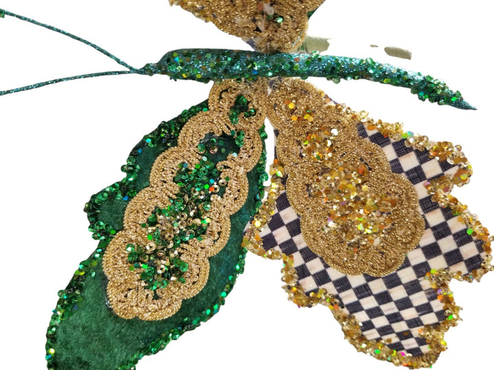 Mackenzie Childs Christmas Magic Butterfly Clips Green And Courtly Check