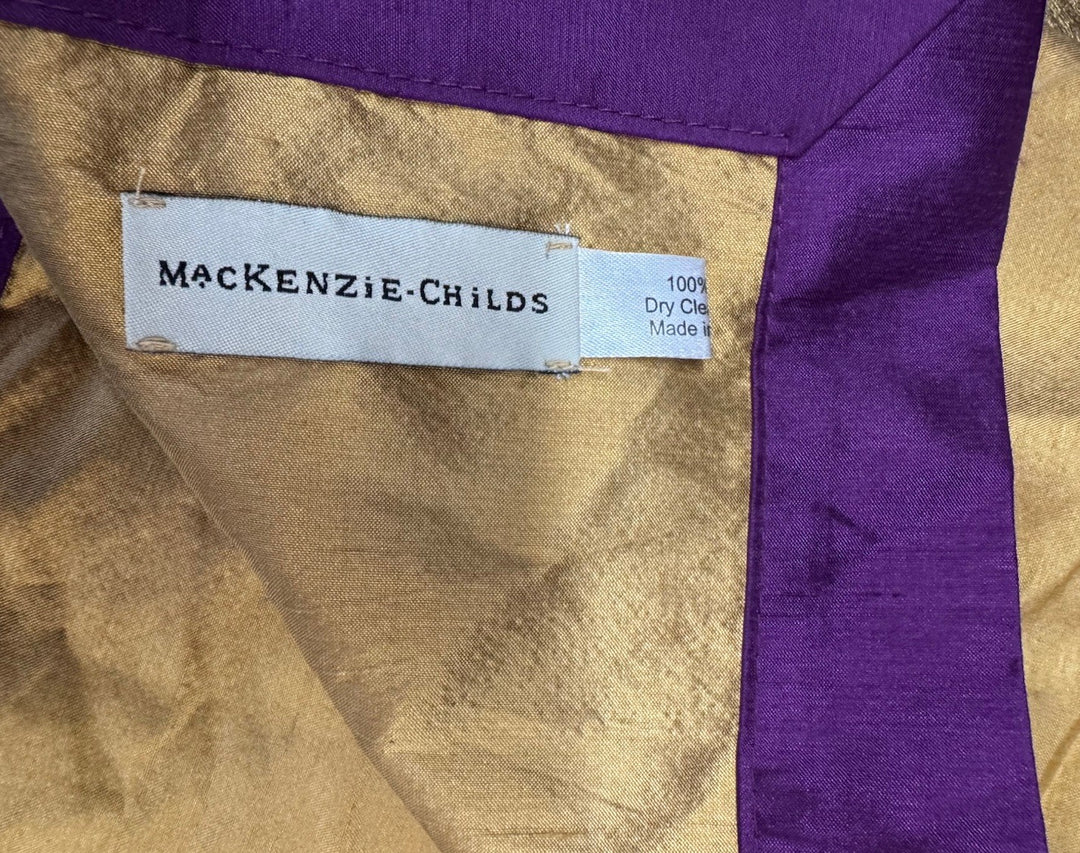 RETIRED Mackenzie Childs TRAPEZE Silk Square NAPKIN Plum And Gold- Set Of 4