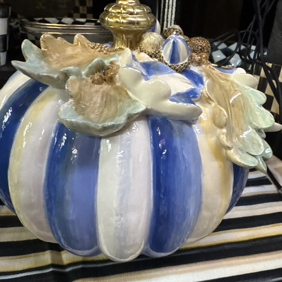 MacKenzie Childs Royal Blue Autumn Small Acorn Pumpkin New