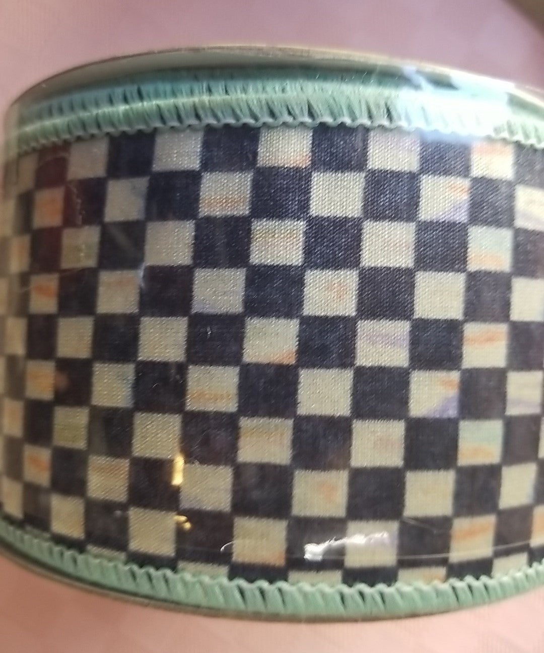 MacKenzie Childs Courtly Check Ribbon Aqua Blue Edge 2.5" Wide - Full Role New