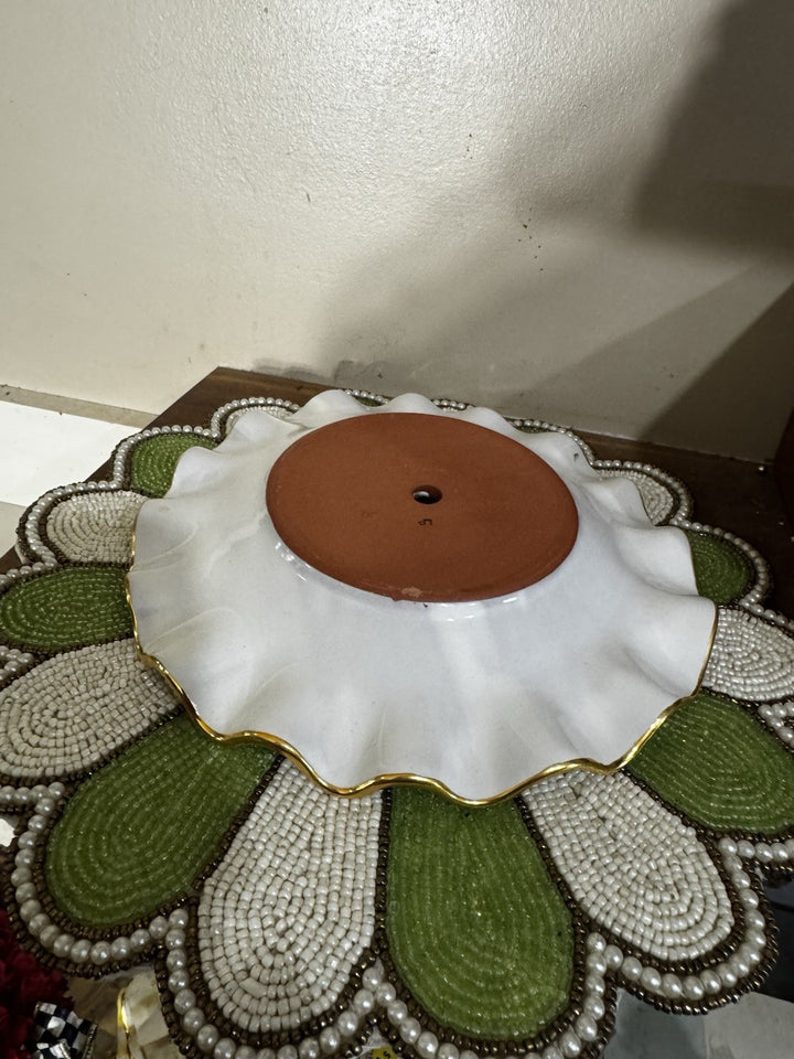 Mackenzie Childs Parchment Check Ceramic 9” Plate Fluted With Hole