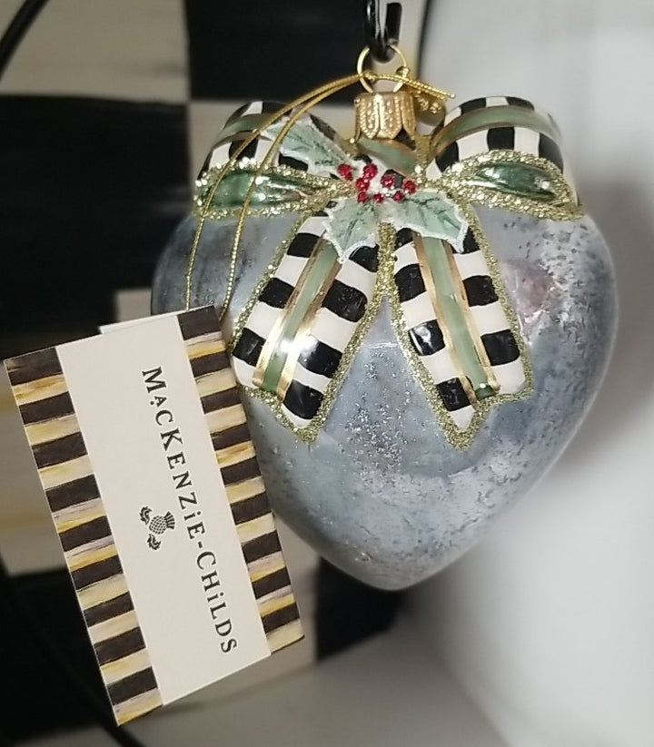 Mackenzie Childs Farmhouse Holiday Heart Glass Ornament NIB