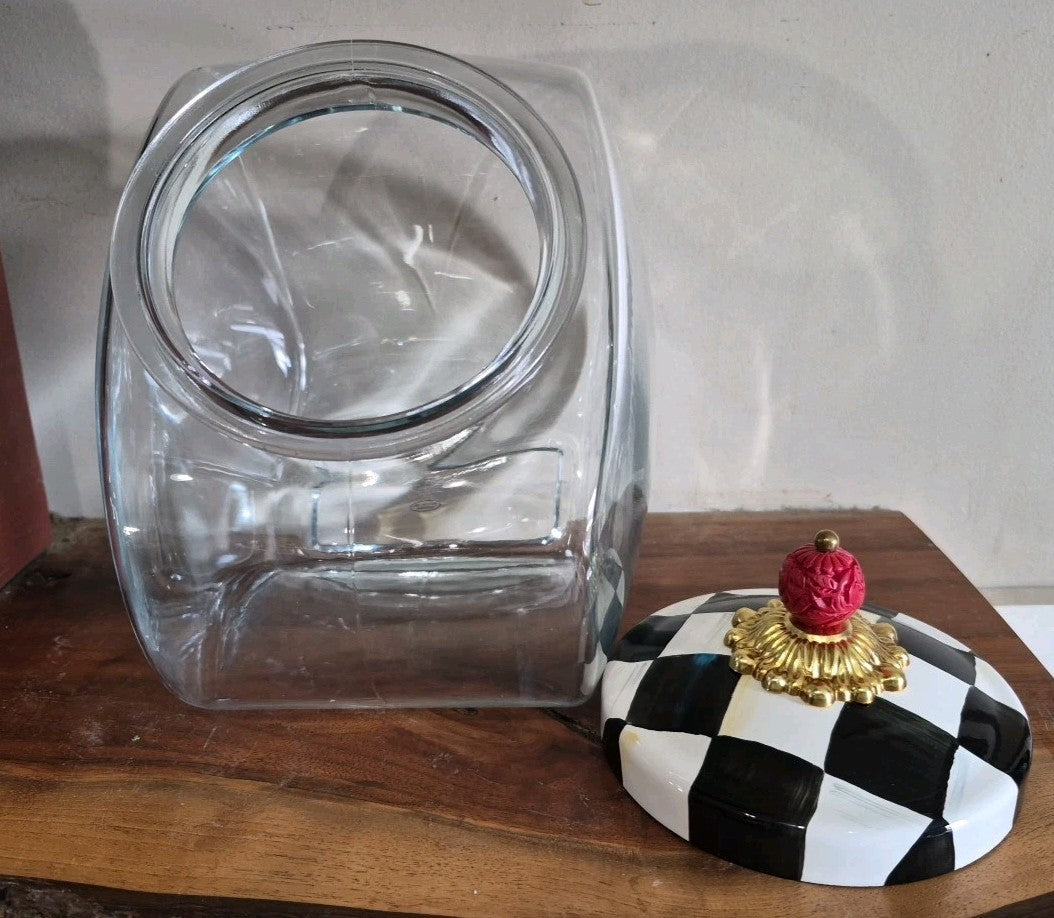 MacKenzie Childs  Cookie Jar with Courtly Check Enamel Lid- New